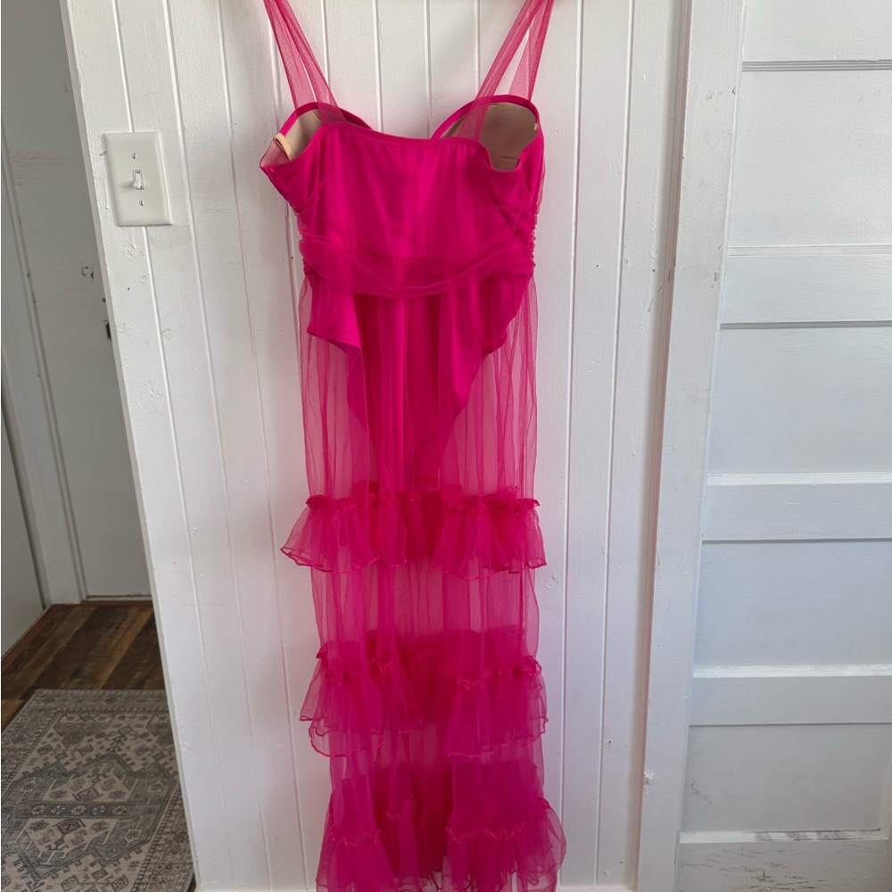 Vibrant Pink Sheer Dress - Picture 3 of 4